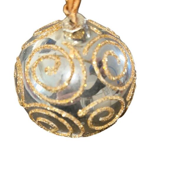 Set of 9 Silver & Gold Glittered Swirl Glass Bulb Ornaments - Picture 4 of 7